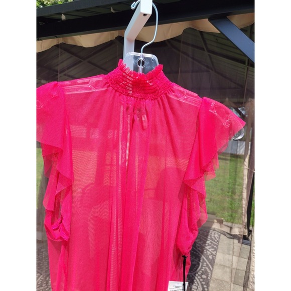 1. State Tops - 1 State Mock Neck Ruffle Sleeve‎ Red Sheer Cocktail Party Top (Medium) NWT